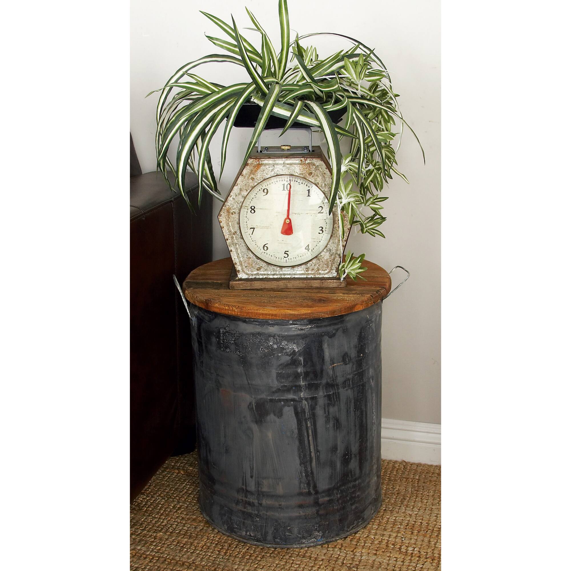 20" Gray Tin & Wood Farmhouse Stool Table